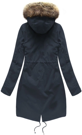 Zimowa damska parka z podpinką i kapturem granatowa (7626)