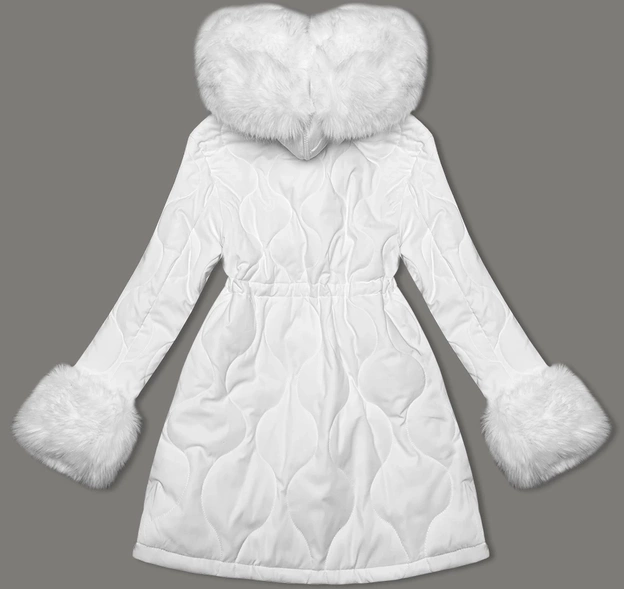 Damska pikowana kurtka zimowa na futerku Ann Gissy biała (AG1-3091)