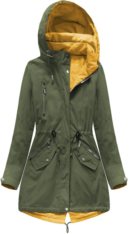 DWUSTRONNA PARKA Z KAPTUREM KHAKI-MUSZTARDOWA (W0233BIG)