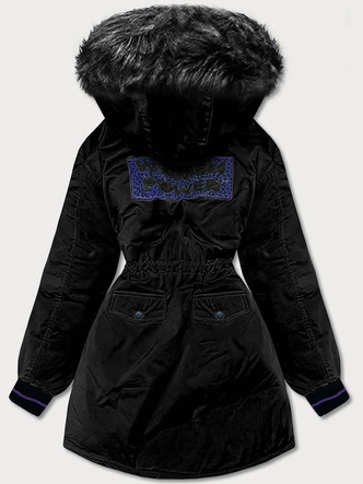 Damska dłuższa zimowa kurtka z kapturem czarna (m8-757)