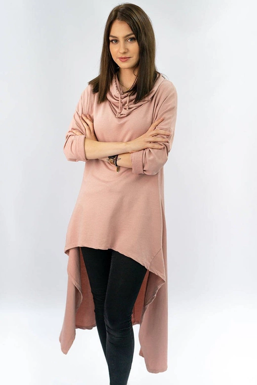 CIENKA BLUZA DAMSKA Z ASYMETRYCZNYM DOŁEM RÓŻOWA (92002)