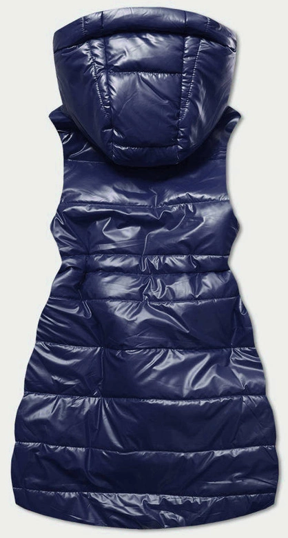 Błyszcząca kamizelka z kapturem granatowa (b9783-3)