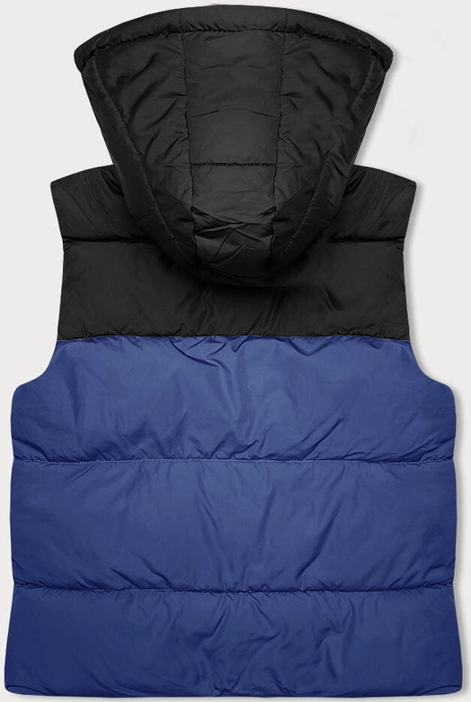 Krótka kamizelka damska z kapturem j.style ciemny niebieski-czarny (16M9112-184)