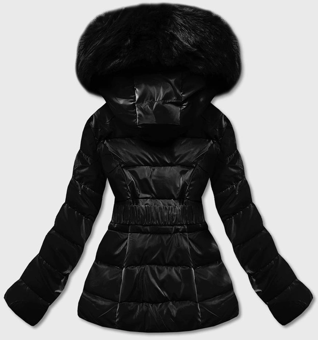 Krótka błyszcząca kurtka damska czarna (B8090-1)