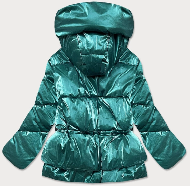 Metaliczna krótka zimowa kurtka damska puffer zielona (omdl-022)