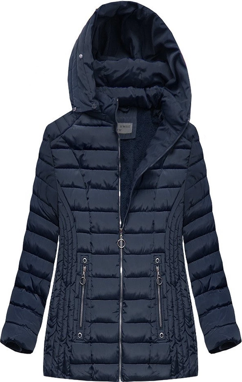 PIKOWANA DAMSKA KURTKA ZIMOWA Z KAPTUREM GRANATOWA (B2630-30)