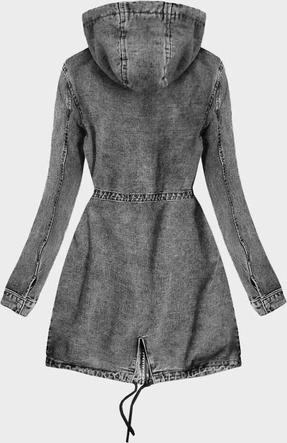 Długa jeansowa damska kurtka z kapturem czarna (C122-H)