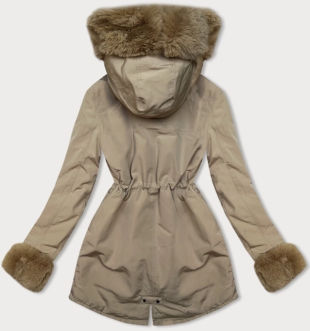 Krótka parka zimowa na futerku jasny beż (16M9062-62)