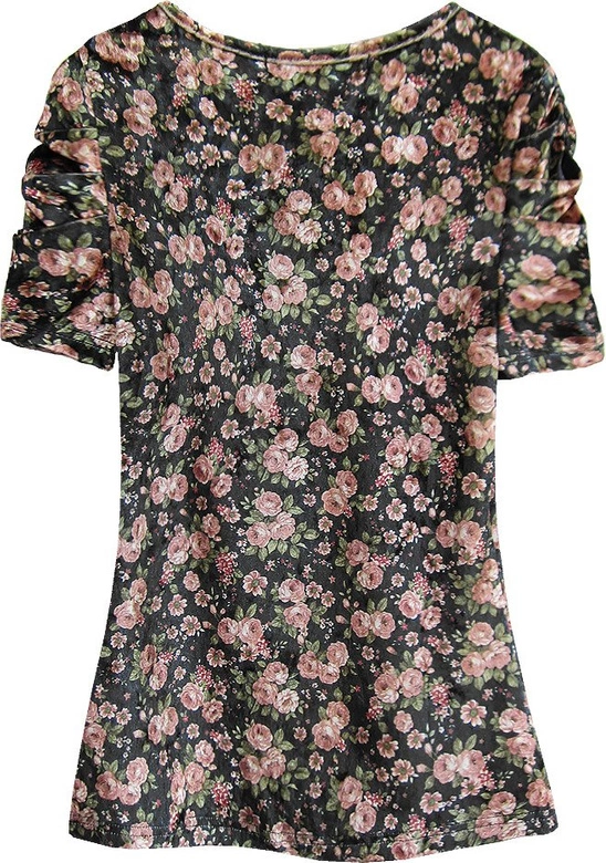 WELUROWA BLUZKA W KWIATY CZARNO-ŁOSOSIOWA (3682/3)