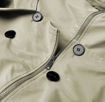 Dwurzędowy trencz z paskiem khaki (ag3-011)