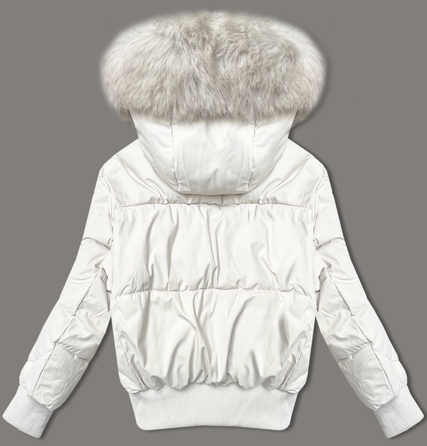 Krótka zimowa kurtka damska ze ściągaczami S'west złamany biały (B8288-26)