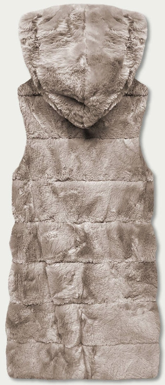 Kamizelka futrzana z kapturem beżowa (B8059-12)