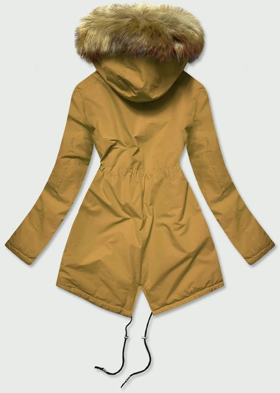 Zimowa kurtka damska typu parka musztardowa (b2628)