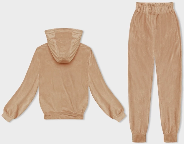 Welurowy dres damski z kapturem nude (8C1175-160)