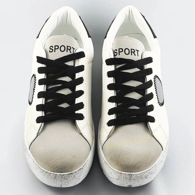 Damskie trampki z łączonych materiałów biało-czarne (1088)