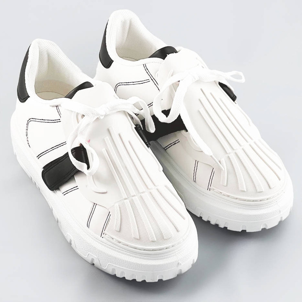 Damskie buty sportowe z nakładką na sznurowadła biało-czarne (ra2049)