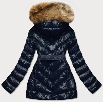 Błyszcząca kurtka zimowa na misiu granat (w673)