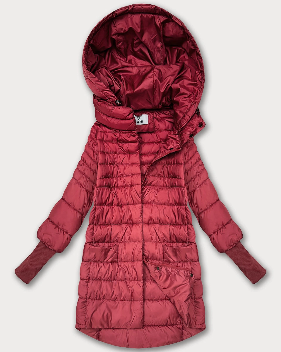 Przejściowa kurtka damska z dzianinowymi ściągaczami koralowa (1828)