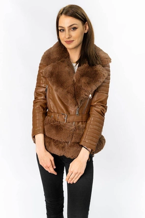 RAMONESKA Z FUTRZANYM KOŁNIERZEM BRĄZOWA (0580)