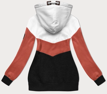 Trójkolorowa gruba bluza damska biały-pomarańczowy-czarny (2303)