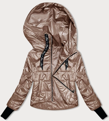 Krótka kurtka z dzianinowymi rękawami karmelowa (B8188-101)