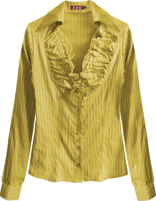 KOSZULA W PASKI Z KORONKĄ ŻÓŁTA (11072)