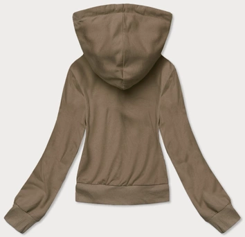 Krótka bluza dresowa z kapturem ciemny beż (8B939-91)