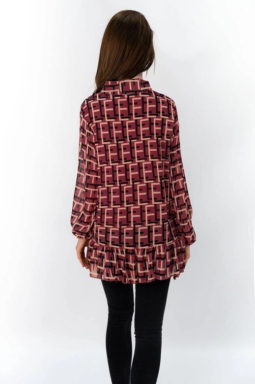 SZYFONOWA BLUZKA Z WIĄZANĄ STÓJKĄ BORDOWA (236ART)