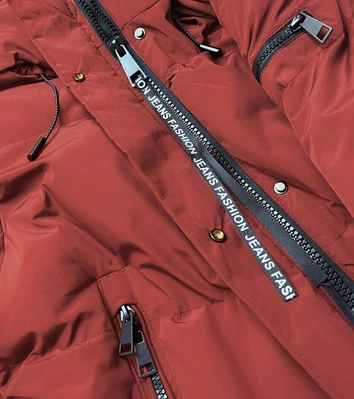 Długa zimowa kurtka damska na futerku ceglana (2m-011)