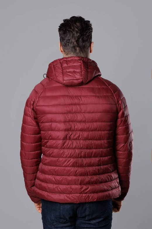 Pikowana kurtka męska z kapturem bordo (HM112-6)