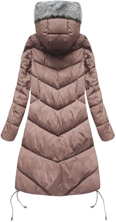 DŁUGA KURTKA ZIMOWA Z KAPTUREM ANTYCZNY RÓŻ (J18-002)