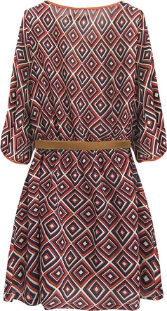 TUNIKA W GEOMETRYCZNE WZORY Z PASKIEM GRANATOWO-CEGLANA (6171/1)