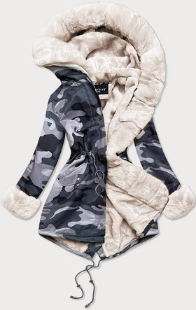 ZIMOWA PARKA DAMSKA MORO SZARO-BIAŁA (B524-70046)