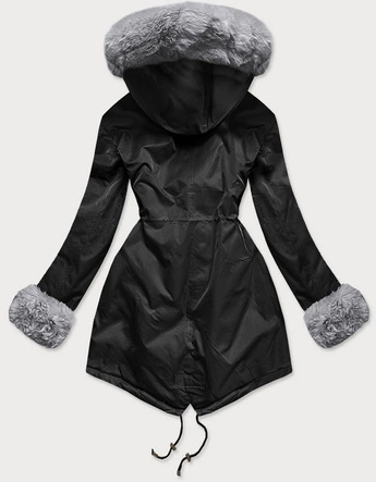 PARKA DAMSKA ZIMOWA NA MISIU CZARNY-SZARA (B530-1070)