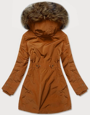 Parka zimowa damska na futrze karmelowa (m-21501)