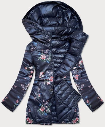 DWUSTRONNA KURTKA DAMSKA Z KAPTUREM GRANATOWA (8913-E)