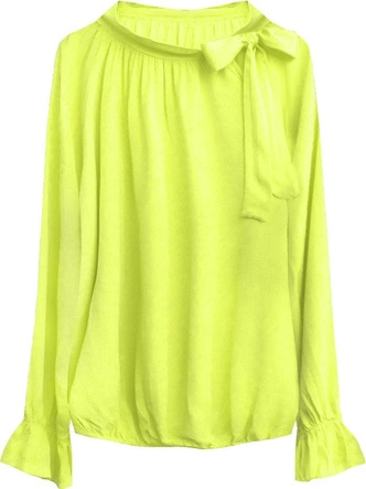 BAWEŁNIANA BLUZKA Z WIĄZANĄ STÓJKĄ NEONOWY ŻÓŁTY (298ART)