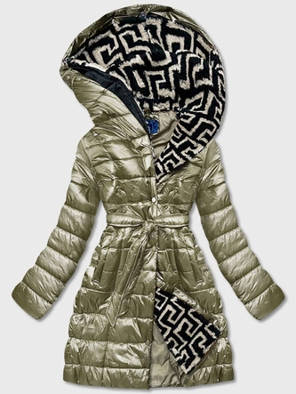 Lekka kurtka damska zimowa z ocieplanym kapturem khaki (omdl-019)