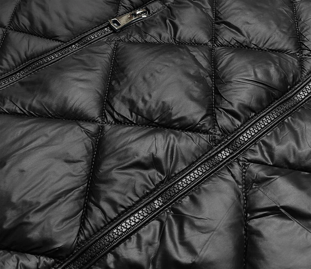 Długa kurtka pikowana damska czarna (ag1-j9082b)