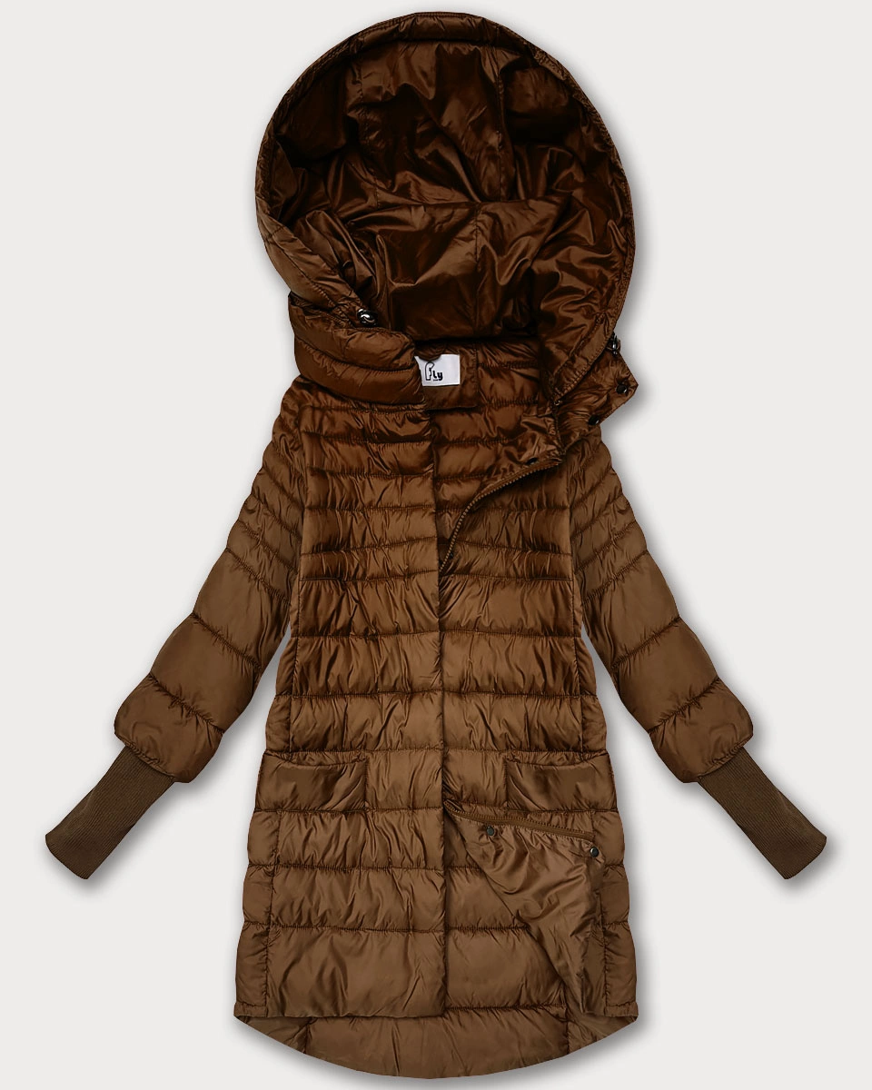 Przejściowa kurtka damska z dzianinowymi ściągaczami karmelowa (1828)