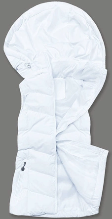 Puchowa kamizelka damska z kapturem biała (5M720-281)