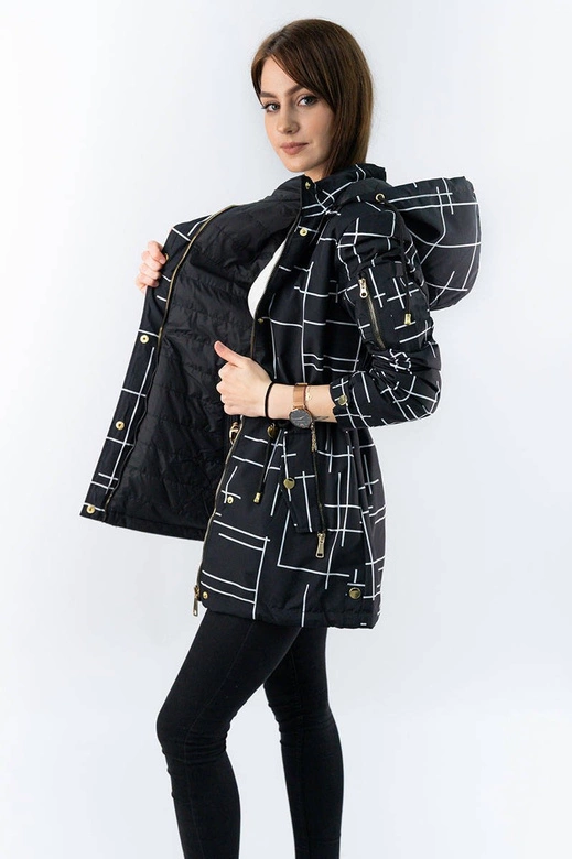 DWUSTRONNA KURTKA PARKA DAMSKA CZARNO-BIAŁA (W657)