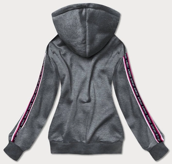 Krótka bluza damska z napisami szara ciemna (26014)