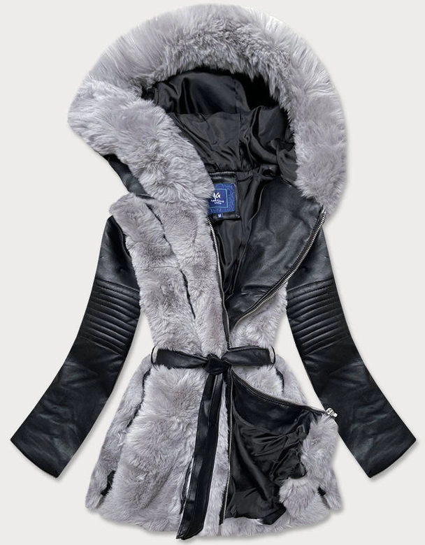 Damska kurtka ze skóry ekologicznej z futerkiem czarna (fk-027)