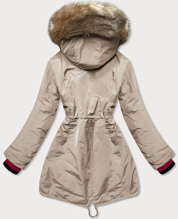 Zimowa parka damska na futerku beżowa (can-579big)