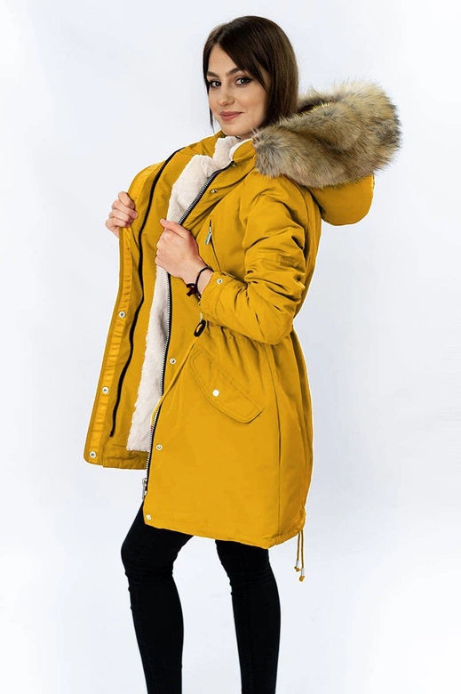DAMSKA PARKA ZIMOWA NA MISIU ŻÓŁTA (W378)