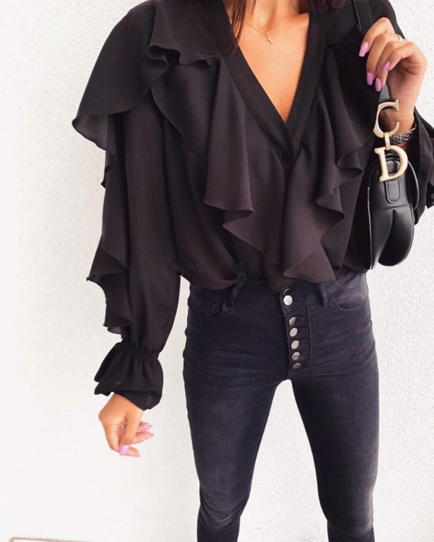 BLUZKA Z FALBANAMI CIEMNOZIELONA (474ART)