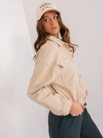 Jeansowa damska kurtka oversize beżowa (F3968)