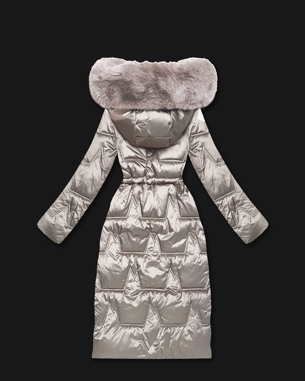 Zimowa kurtka damska ze ściągaczem w talii S'West jasny beżowy (B8522-46)