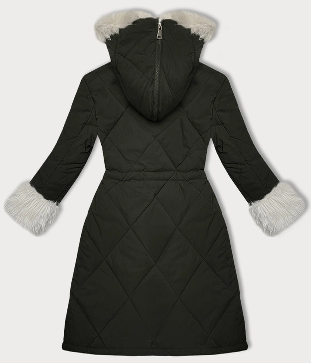 Pikowana kurtka zimowa na futrze Way Mode army-beż (WD202308)